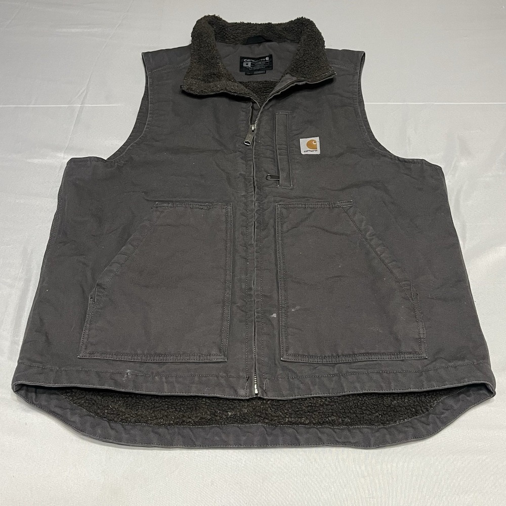 Carhartt Sherpa Lined Duck Canvas Vest Mens Size Medium Gray Workwear 104277 GVL